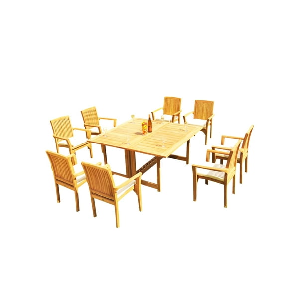 Grade-A Teak Dining Set: 8 Seater 9 Pc: 60" Square Rectangle Butterfly Table And 8 Lua Stacking Arm Chairs Outdoor Patio WholesaleTeak #51LU1409