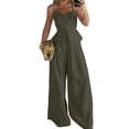 thumbnail image 2 of Women'S 2 Piece Summer Outfit Button Down Peplum Top and Wide Leg Pants Set Green L, 2 of 8