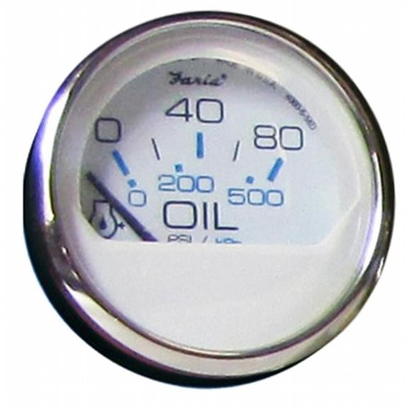 Faria Beede Instruments 13802 2 in. Chesapeake White Stainless Steel Oil PreStainless Steelure Gauge - 80 PSI