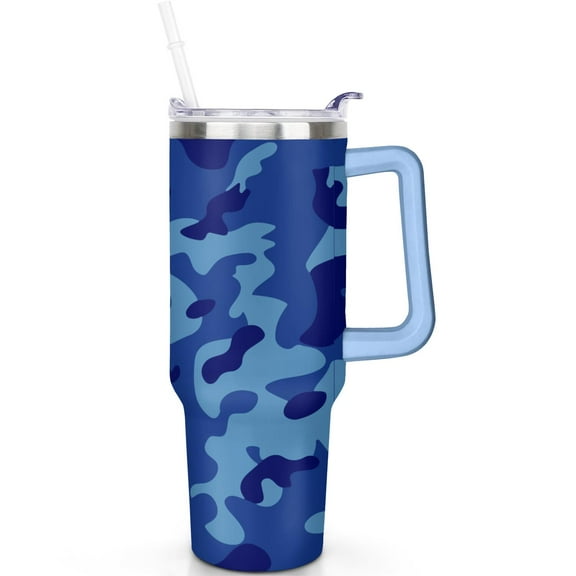 40 oz Camouflage Travel Must Haves Tumbler with Spill Proof Snap Lid Ergonomic Handle 40oz Camouflage Theme Tumbler Reusable Straw Double Insulated Copper Coating Gym Outdoor Travel Cup