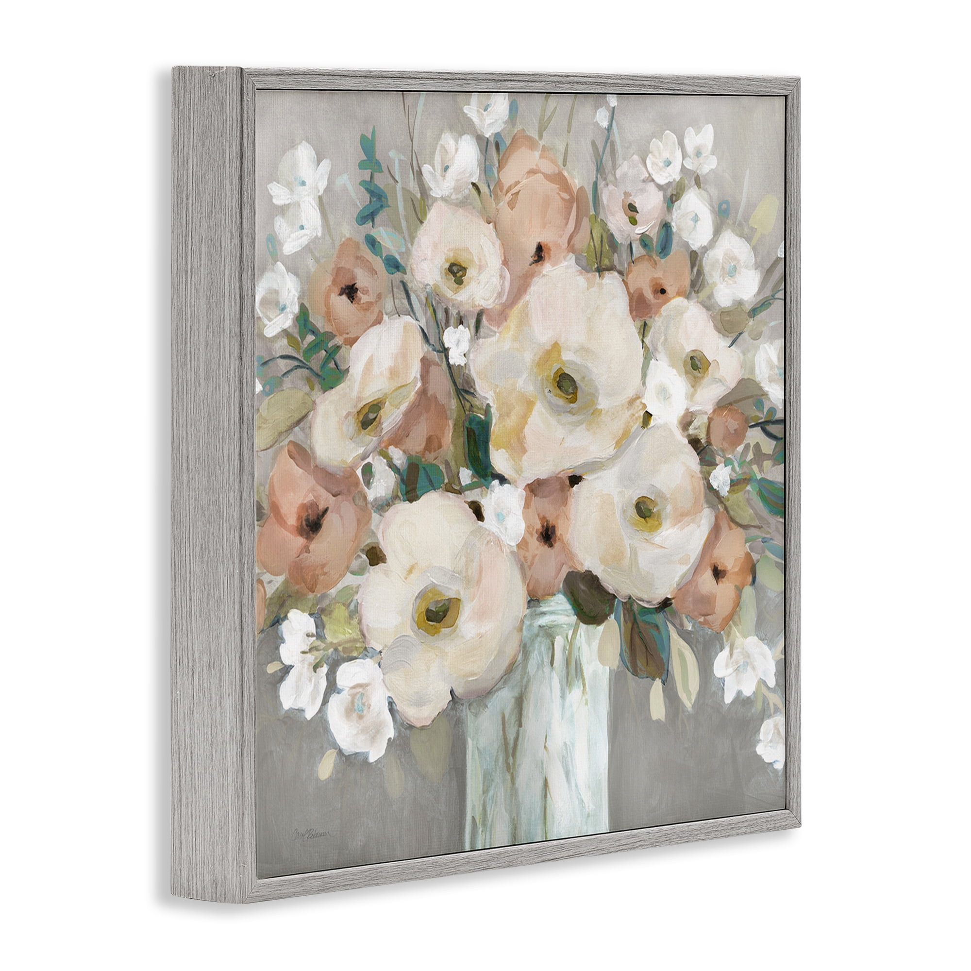 Stupell Industries Bouquet of Pastels Botanical & Floral Painting Gray Framed Art Print Wall Art, 12 x 12