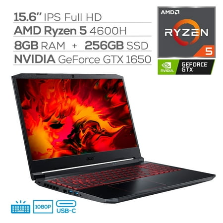 Acer Nitro 5 AN515 Gaming Laptop, 15.6" IPS FHD, AMD Ryzen 5 4600H (beat i7-9750H), NVIDIA GTX 1650, Hexa-Core up to 4.00 GHz, 8GB RAM, 256GB SSD, Backlit, RJ-45, Wi-Fi 6, USB-C, Win 10