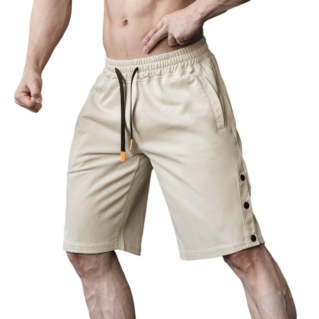 Aayomet Mens Running Shorts Solid Color Button Up Shorts Sports Basketball Pants (Beige, XXL)