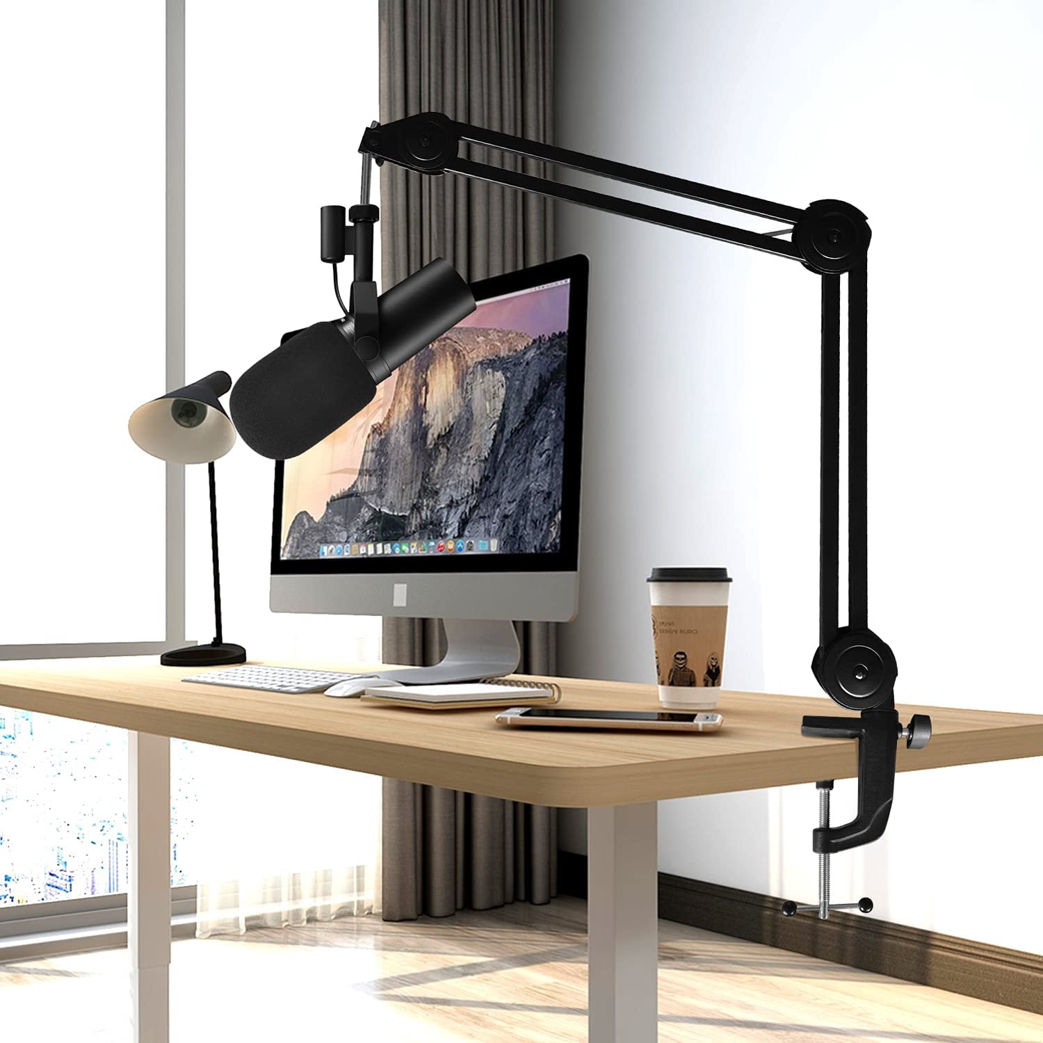 Mic Arm Stand for SM7B with  Filter, Adjustable Suspension Scissor Desk Mount with Extension Tube for Podcast Gaming Video