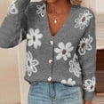 thumbnail image 6 of Trendy Sweater Cardigans Womens Long Sleeve Button Up Flowers Pattern V Neck Casual Soft Cotton Knit Blouse Tops (M, Dark Gray), 6 of 7
