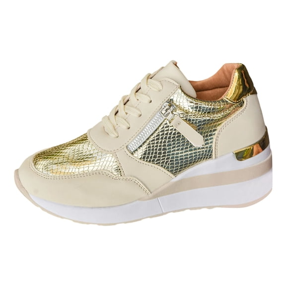 Ediodpoh Women's Sneakers Comfortable Athletic Shoes for Running and Daily Wear Soft Sole Casual Lace up Style Non Running Shoes for Women Gold 38