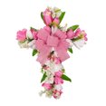 thumbnail image 2 of Easter Cross Wreath, Easter Wreath for Front Door, Hanging Cross Sign Wreath with Lily Flowers, Artificial Spring Wreath Easter Decoration, for Door Decor Home Wall Wedding Outside Festival [Pink], 2 of 9