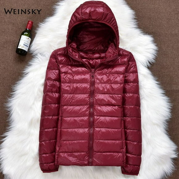 CPOKRTWSO Women's Ultralight White Duck Down Hooded Jacket Long Sleeve Warm Coat Portable Outdoor Parka Winter