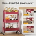 thumbnail image 5 of CONCETTA 3-Tier Metal Rolling Storage Cart with Wheels, Lockable Mobile Organizer, Compact for Kitchen, Bathroom, Office & Small Spaces, Red, 5 of 8
