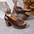 thumbnail image 4 of Viluyesy Platform Sandals for Womens, Chunky Heels Ankle Strap Peep Toe Summer Slingback Dressy Shoes Brown US9.5, 4 of 9