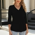 thumbnail image 5 of Chiccall Women's 3/4 Sleeve T-shirts Pleated Front V Neck Basic Pullover Tops, 5 of 6
