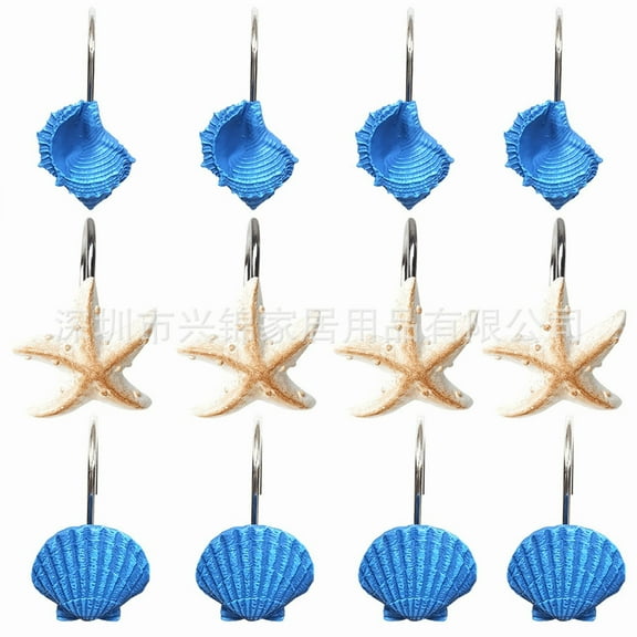 Ocean Shower Curtain Hooks Conch, Shell, Starfish, Resin Curtain Hooks Shower Curtain Rings Shower Curtain Accessories