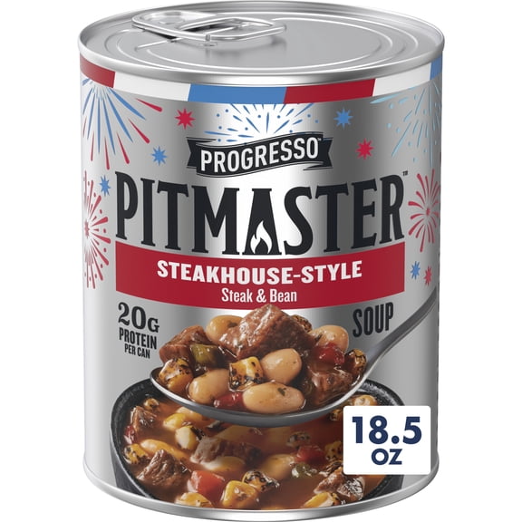 Progresso Pitmaster Steakhouse Style Steak and Bean, Gluten Free, Canned Soup, 18.5 oz