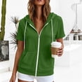thumbnail image 6 of SHENGXINY Womens Zip Up Hoodies Short Sleeve Oversized Sweatshirt Spring Fall Layering Jacket Casual Track Outfits, Cozy Fleece Clothes Green S, 6 of 8