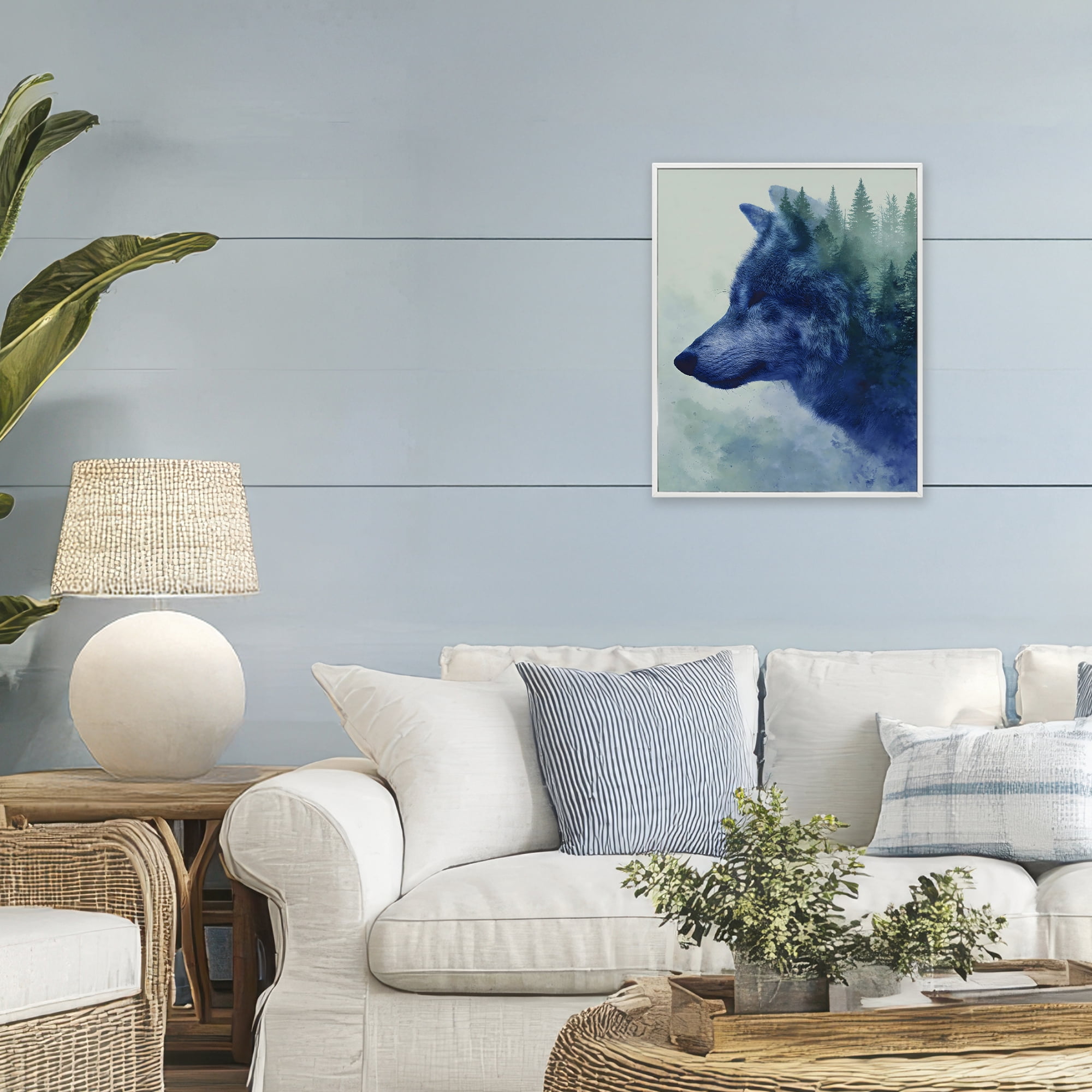 Stupell Industries Indigo Wolf in Misty Pines White Framed Giclee Art, design by Franklyn Gregory