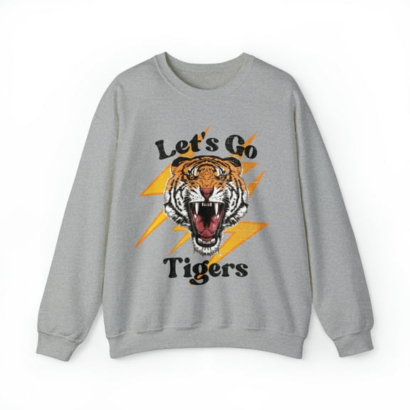 Go Tigers SweatShirt Vintage School Spirit Tiger Crewneck Retro Lightning Shirt Sport Grey Large