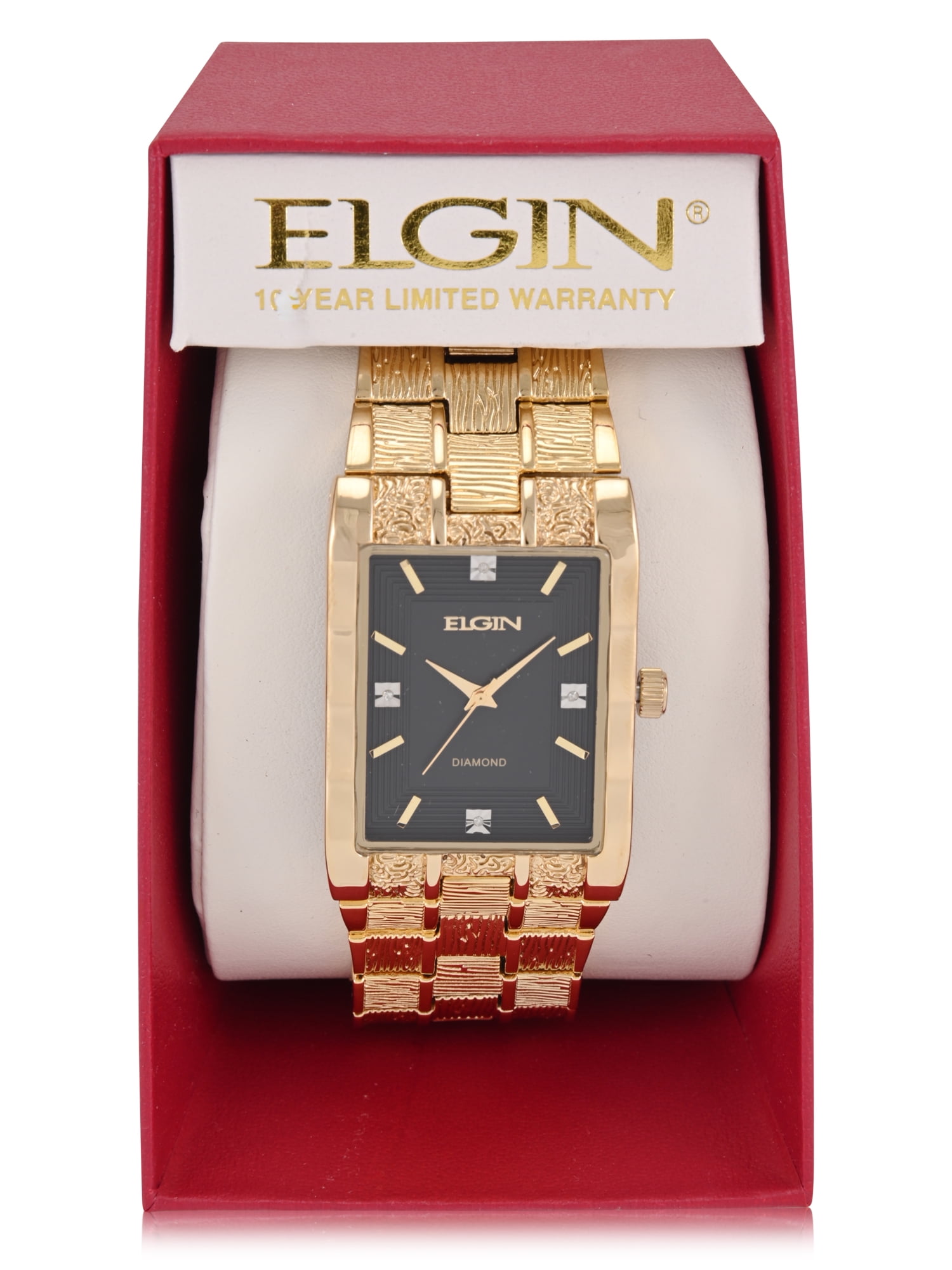 Elgin Adult Men's Tank Case Watch with Brushed Bark Bracelet and