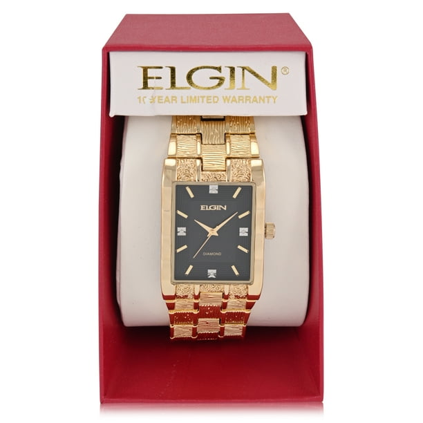 Elgin Adult Men's Tank Case Watch with Brushed Bark Bracelet and