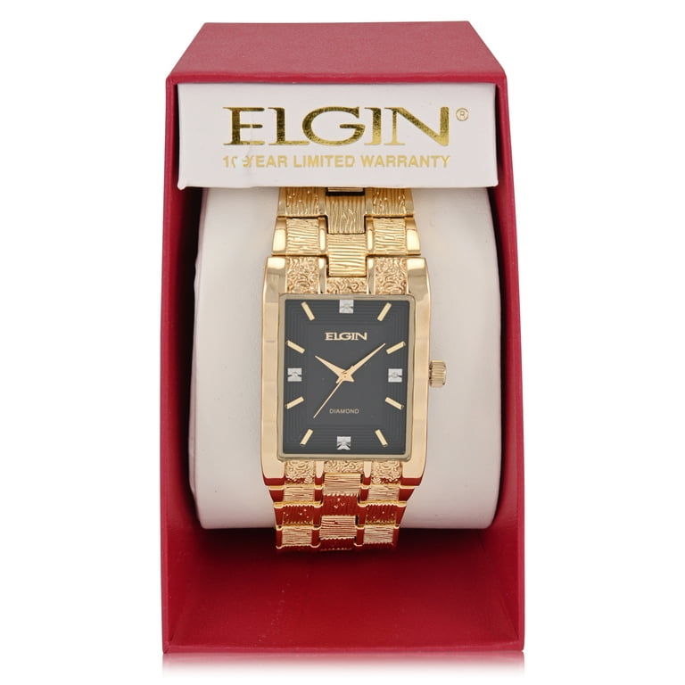 Elgin Adult Men's Tank Case Watch with Brushed Bark Bracelet and
