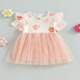 thumbnail image 2 of AMERTEER Bébé Filles Tulle Robe Manches Courtes Col Rond Imprimé Floral Robe d'Été Enfants Princesse Robe, 2 of 7