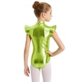 thumbnail image 2 of Hansber Girls Gymnastics Leotard Metallic Shiny Flying Sleeve Mock Neck Dance Bodysuit One Piece Tumbling Outfit Fluorescent Green 8, 2 of 7