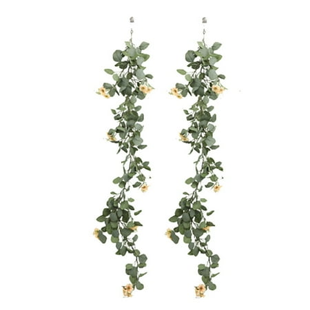 

2 Pcs Artificial Eucalyptus Leaves Garland Greenery Frosted Vine for Wedding Table Runner Mantel Home Decor(B)