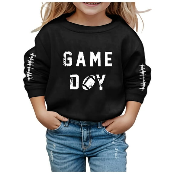 HXWCHs Affordable girls' sweatshirts Girls Long Sleeve Graphic Sweatshirt Cute Round Neck Pullover Soft Casual top Clothes for Kids Black 5-6 Years