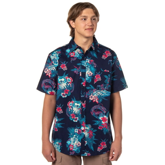 Star Wars Men's R2-D2 Millennium Falcon Hawaiian Print Button Down Adult Shirt