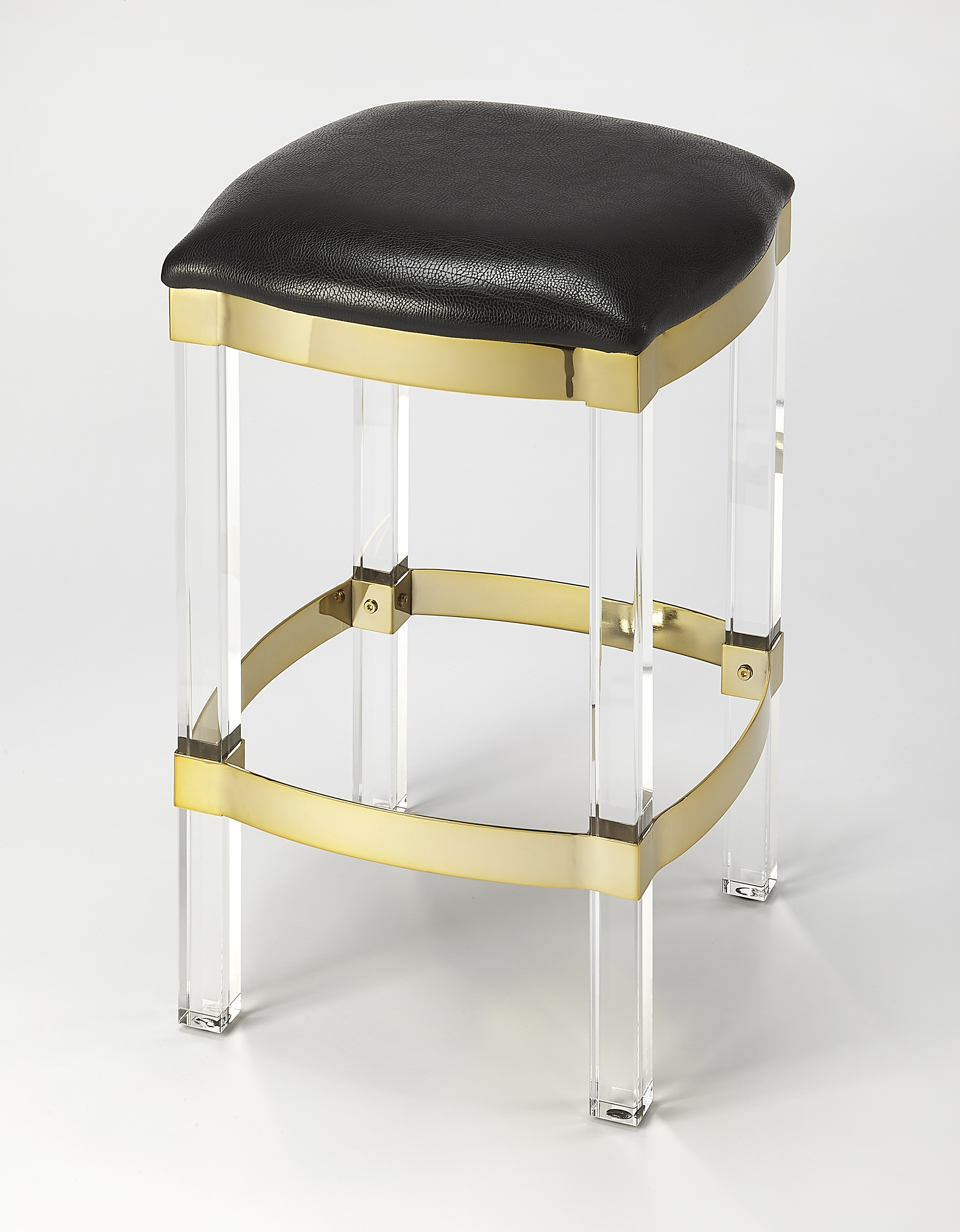 BUTLER JORDAN ACRYLIC & BLACK LEATHER COUNTER STOOL