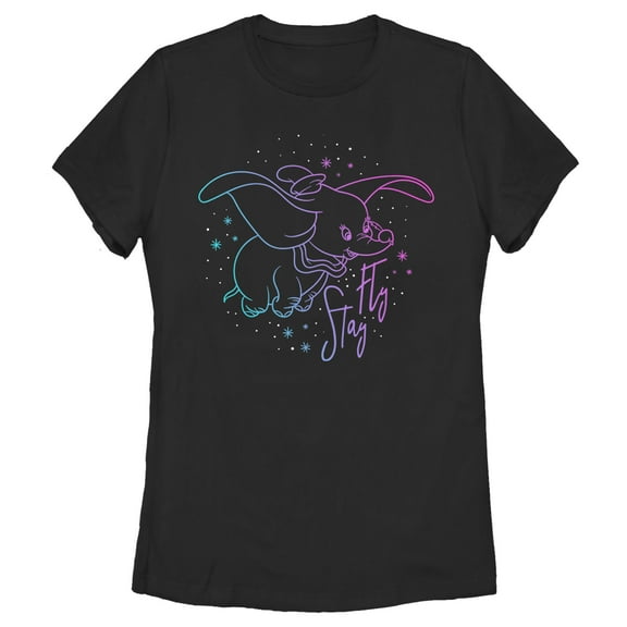 Women's Dumbo Stay Fly Outline  Graphic Tee Black Medium