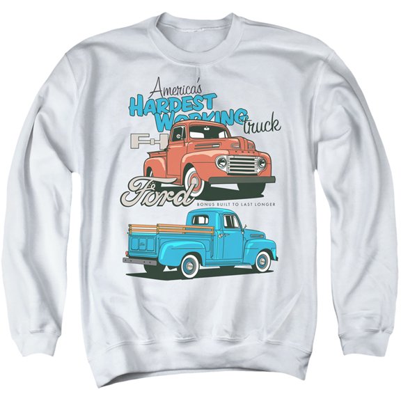 Ford Trucks Hardest Working Adult Crewneck Sweatshirt White