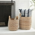 thumbnail image 3 of DecMode 19", 17"H Brown Banana Leaf Handmade String Detail Storage Basket with Handles, 2-Pieces, 3 of 10