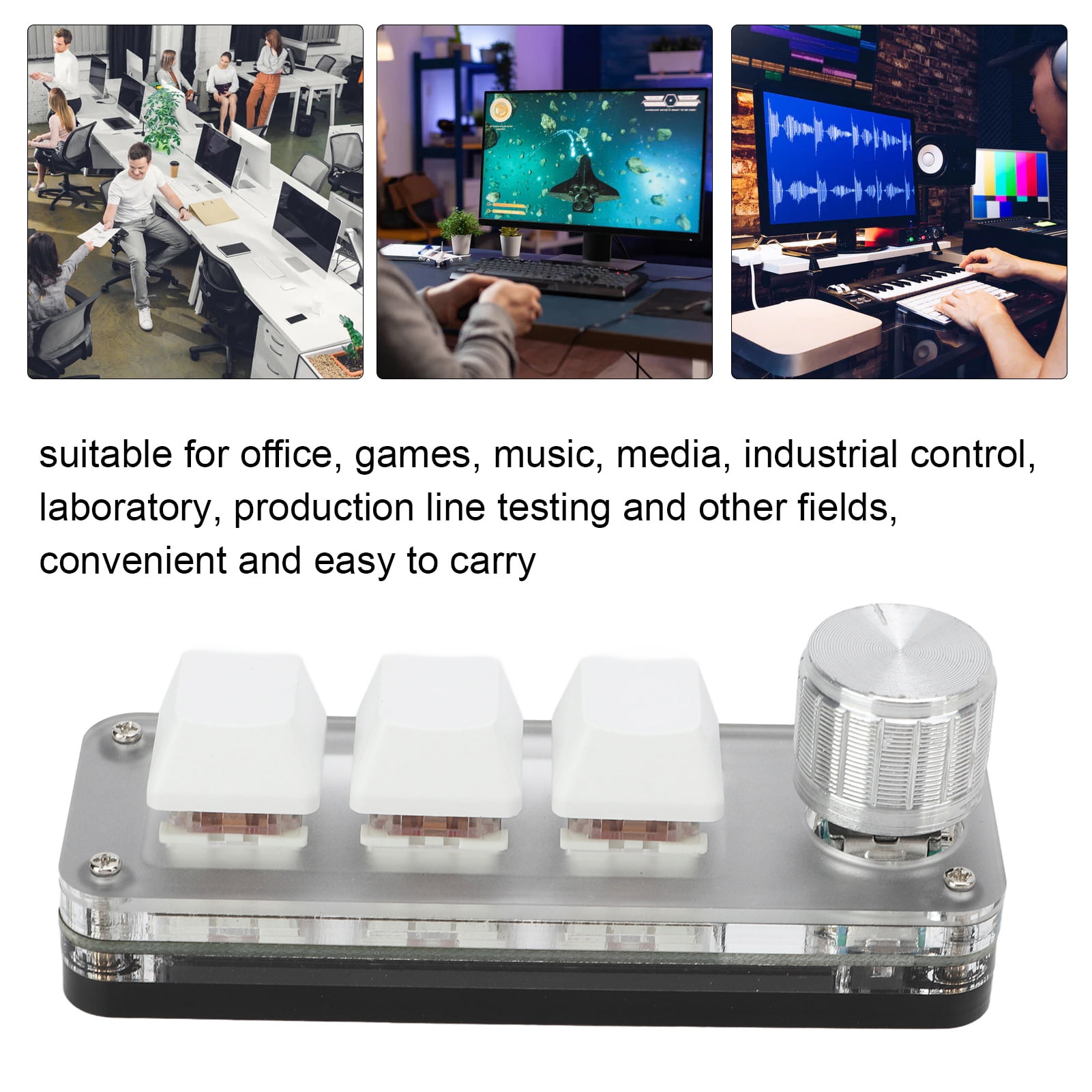 Mini 3 Key Keypad Mechanical White Gaming Keyboard Programmable One Handed for Office Games Music Industrial Control