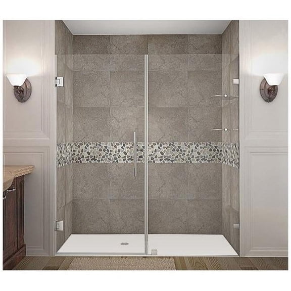 AstonGlobal SDR990-CH-74-10 Nautis 74 x 72 in. Completely Frameless Hinged Shower Door with Glass Shelves in Chrome