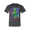 thumbnail image 2 of Wild Bobby, Trippy Alien in Space Peace Hand Pop Culture Men's Graphic T-Shirt, Heather Black, Small, 2 of 3