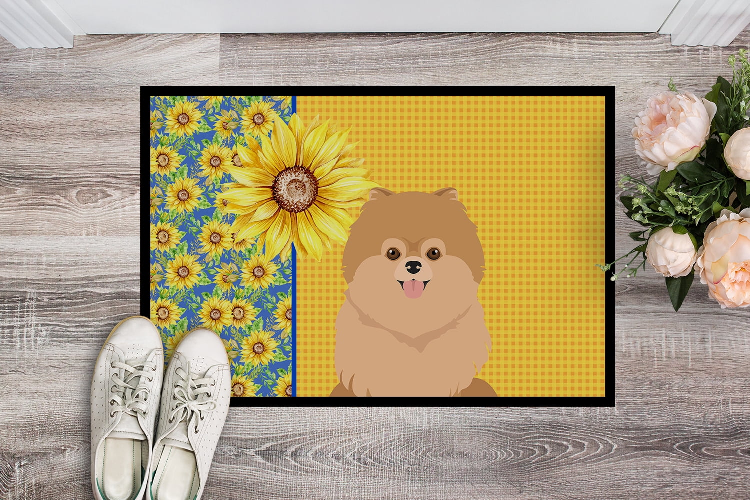 Summer Sunflowers Orange Pomeranian Indoor or Outdoor Mat 24x36 36 in x 24 in