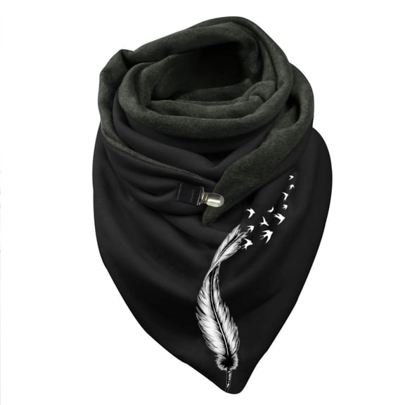 Yuanlong Winter Scarves Double Spliced Triangle Buckle Colorful Feather Print Lined Scarf Autumn Bandana Comfort Neckwear