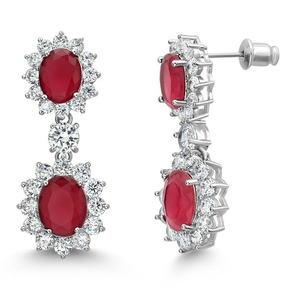 Gem Stone King Stunning Simulated Red Ruby CZ Cubic Zirconia Dangle Earrings for Women | 1.5 inch