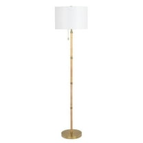Radiant Horizon Wood Rattan Tube Gold Metal Brass Floor Lamp
