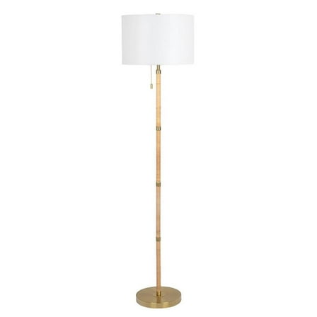 Radiant Horizon Wood Rattan Tube Gold Metal Brass Floor Lamp