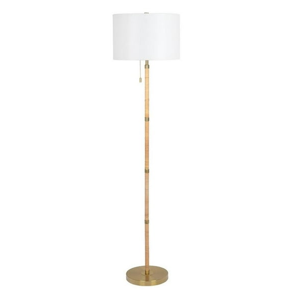 Radiant Horizon Wood Rattan Tube Gold Metal Brass Floor Lamp