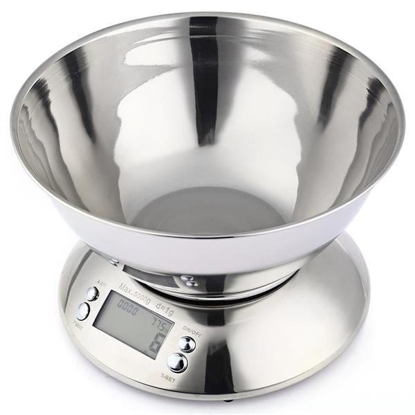 LCD Display Stainless Steel Kitchen Scale with Clock Temperature Silver
