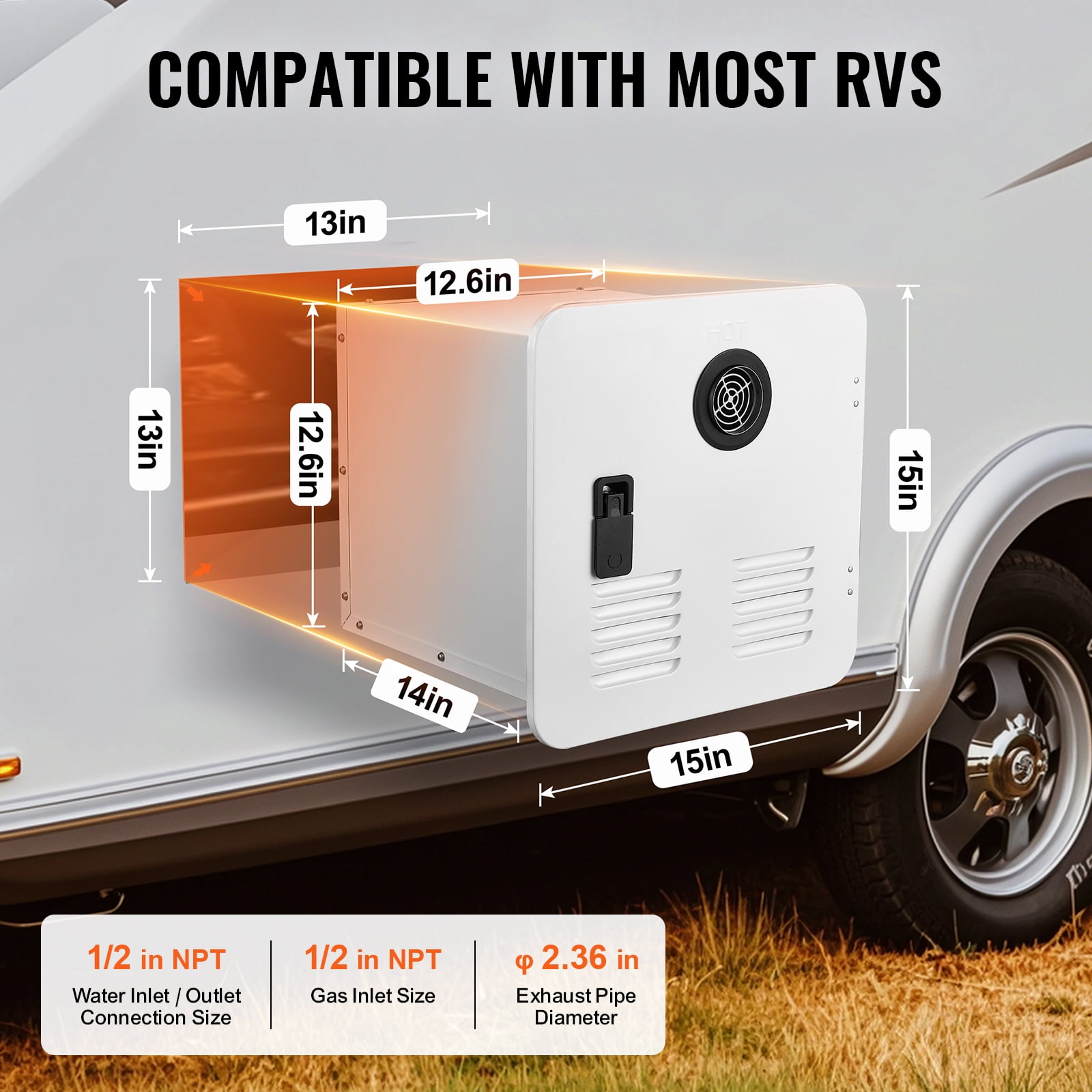 KFFKFF Tankless Water Heater for RV, Immediate Hot Water Supply with 15 x 15 inches White Door and Remote Control, 55000BTU Enhanced Comfort Level, Perfect for Regular Use by RV Families
