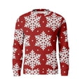 thumbnail image 6 of Men's Christmas Snowflake Printed Round Neck Long Sleeve Ribbed Knit Pullover Sweatshirt | Soft Stretchable Casual Top for Holiday Parties, Gift Ideas and Everyday,Pink,3XL, 6 of 6