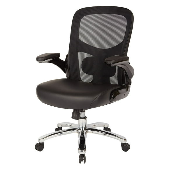 Fauteuil de direction Big and Tall Pro-Line II, dossier ajouré noir, siège en cuir reconstitué et piètement chromé