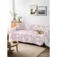 thumbnail image 3 of Pink Flower Couch Cover for 2 Cushion Sofa, Vintage Farmhouse Boho Leaf Spring Solid Washable Loveseat Sofa Covers Slipcover for Sectional Sofas L-Shaped, Couch Throw Cover 71"x118", 3 of 9
