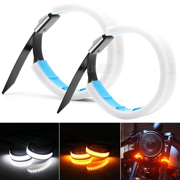 AUTOXBERT 12V Amber White LED Motorcycle Universal Fork Turn Signal DRL Lights Strip Bar