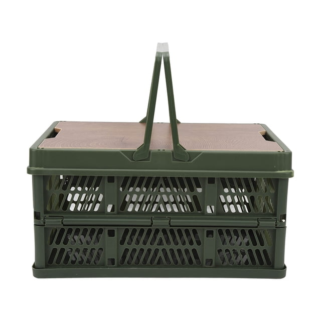 Folding Storage Camping Box With Wood Lid, Multifunctional Stackable Folding Organizer , Outdoor Camping Storage Case With Handles For Toys Snacks Storage Box Container