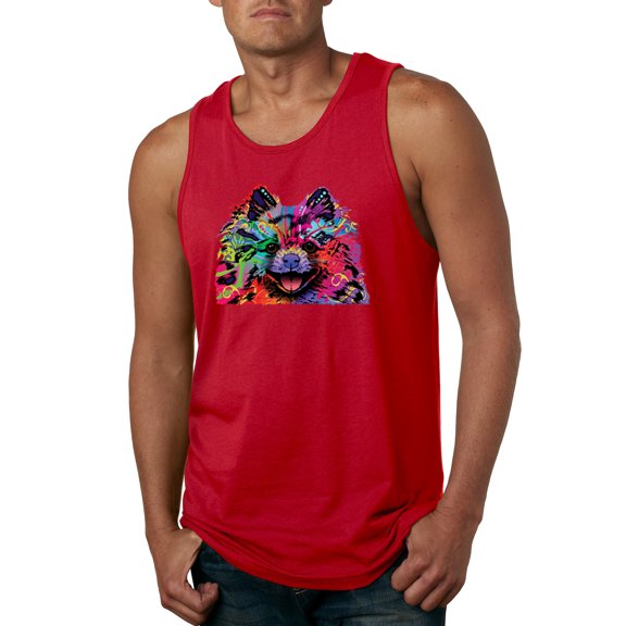 Wild Bobby, Colorful Rainbow Pomeranian Dog Animal Lover Mens Graphic Tank Top, Red, 2XL