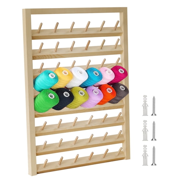 Evjurcn Wooden Thread Rack 54 Spool Wooden Thread Holder Wall Mounted Sewing Thread Holder with Screws Sewing Thread Holder Organizer for Embroidery Sewing Threads Hair Band